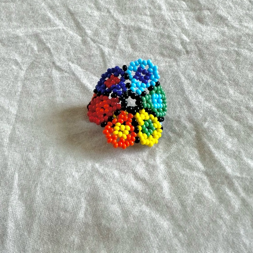 Beautiful Beaded Flower Ring Summer Jewelry Artisan Handmade Size-8.5/9